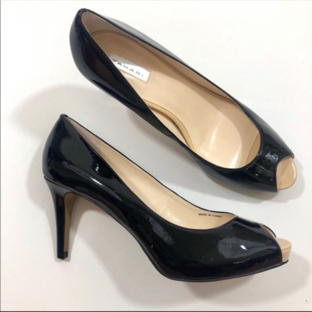 Black Patent peep toe heels - Picture 3 of 8